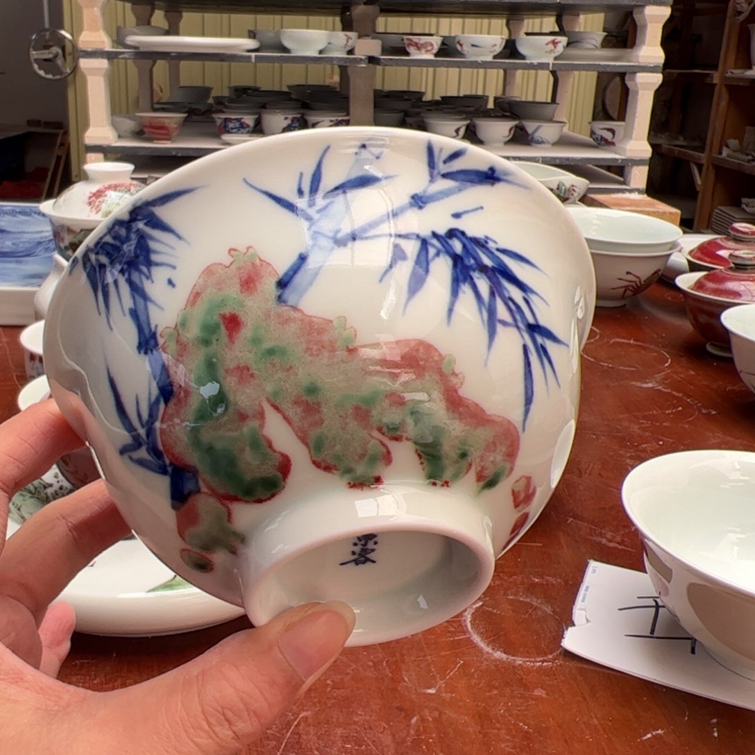 杯原矿青花釉里红瓷器开窑