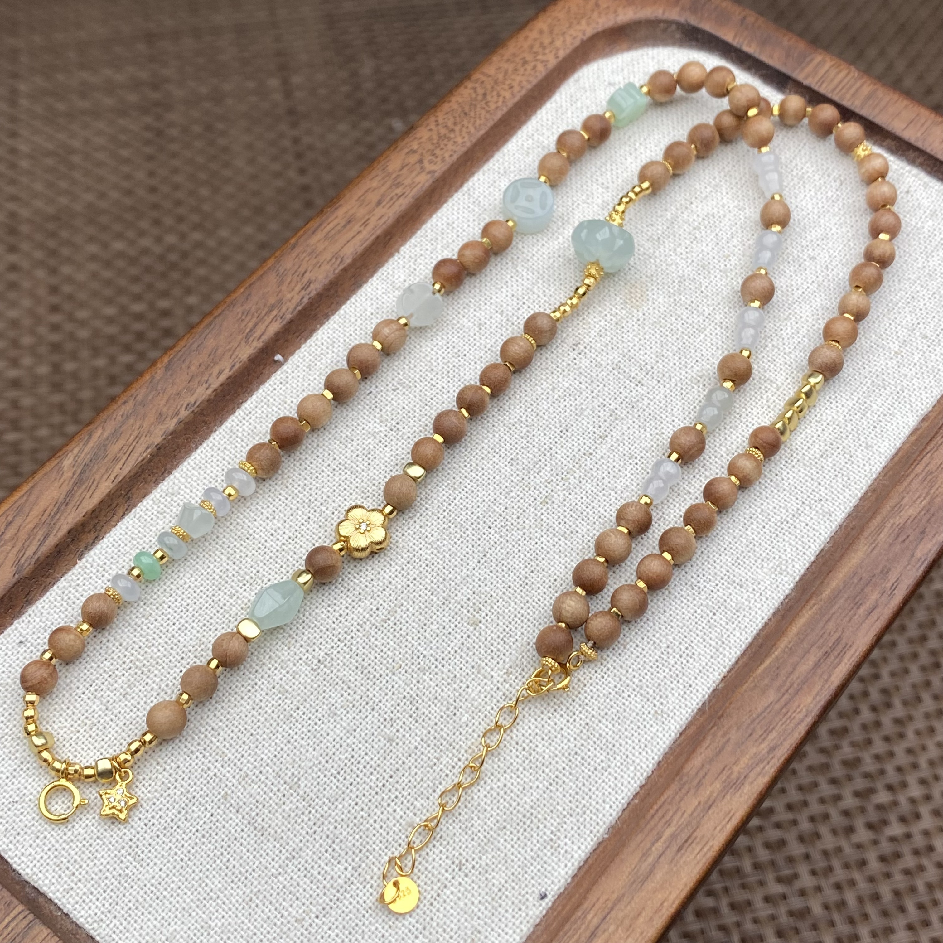 翡翠莲花珠复古新中式925银黄财神毛衣链DIY万能套链多样性发一件