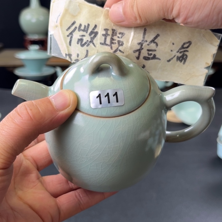瓷片仿古釉汝官窑秦权壶111号微瑕捡漏