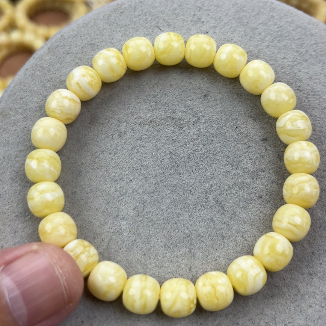 蜜蜡未镶嵌手串纯天然俄料白蜡金纹虎皮9*8.5腕口18+