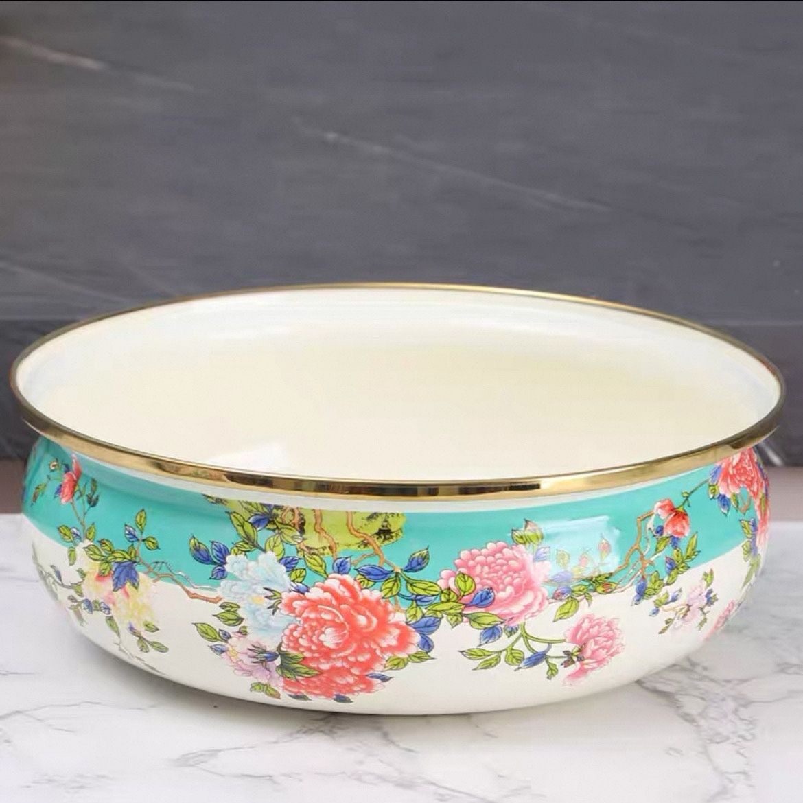 24公分加厚富贵牡丹珐琅搪瓷元宝汤盆一个