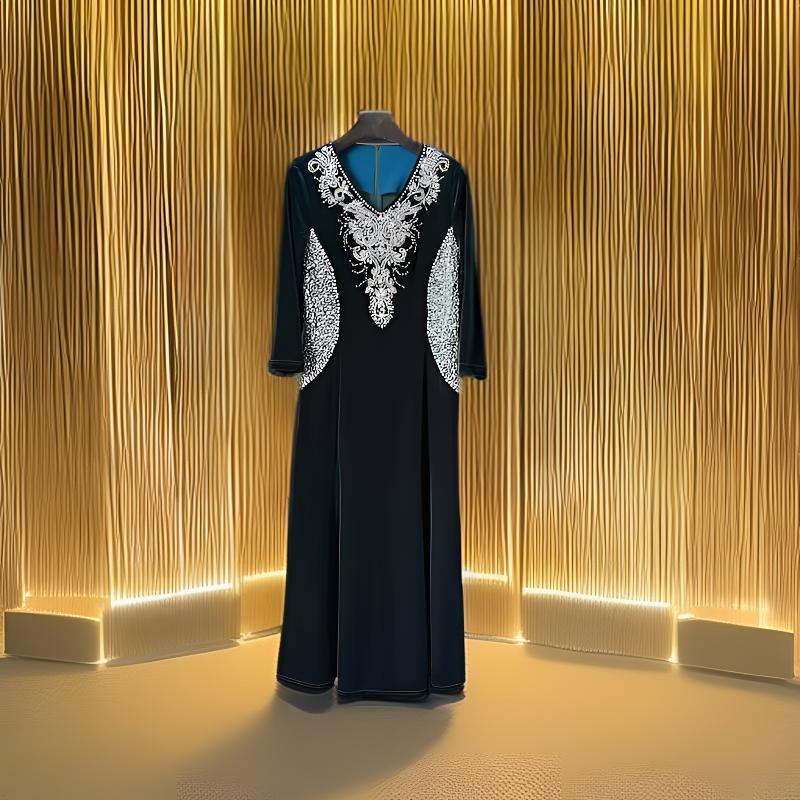 D88956气质遮肚子中老年妈妈装上档次轻奢女士新年战袍连衣裙