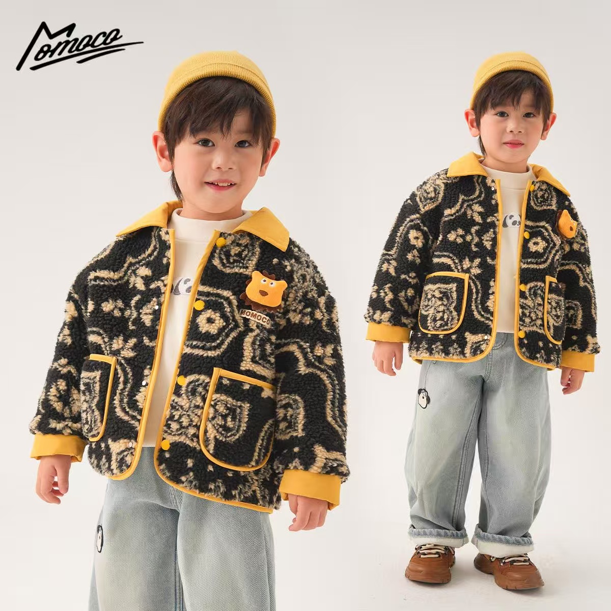 MOMOCO冬季新款男童棉衣时尚韩版保暖棉服外套77430107044