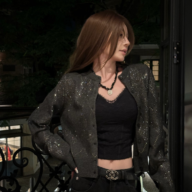 可可不加酱【圣尔西的星夜】秋冬时尚闪钻长袖针织外套LWJ25D4C3277