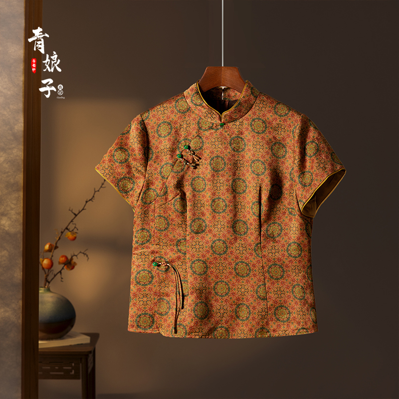 青娘子香云纱（檀雨）提花新中式花萝印花百搭短款国风上衣-50675