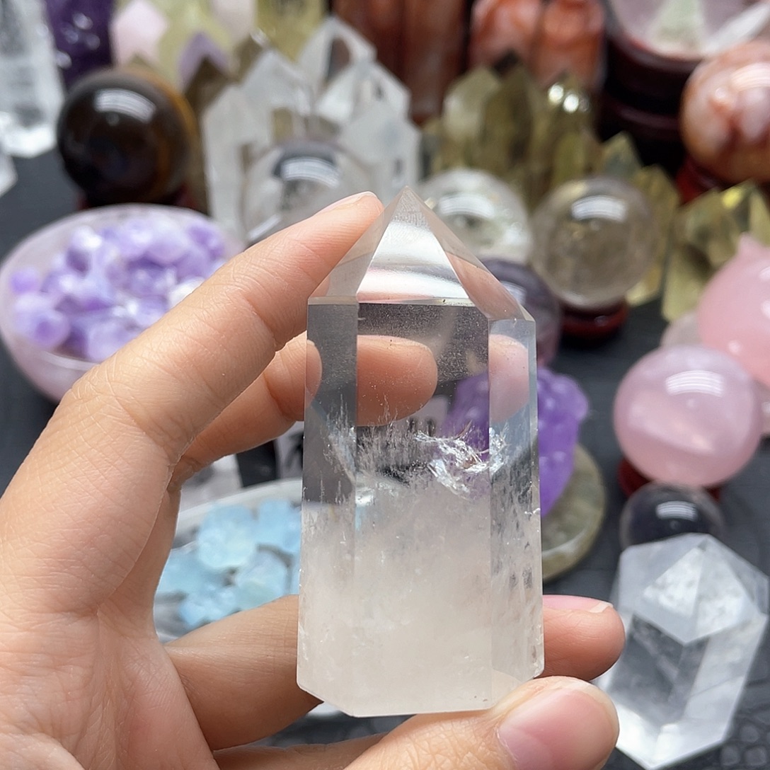 阿***原未镶嵌水晶珠宝半成品37白水晶柱