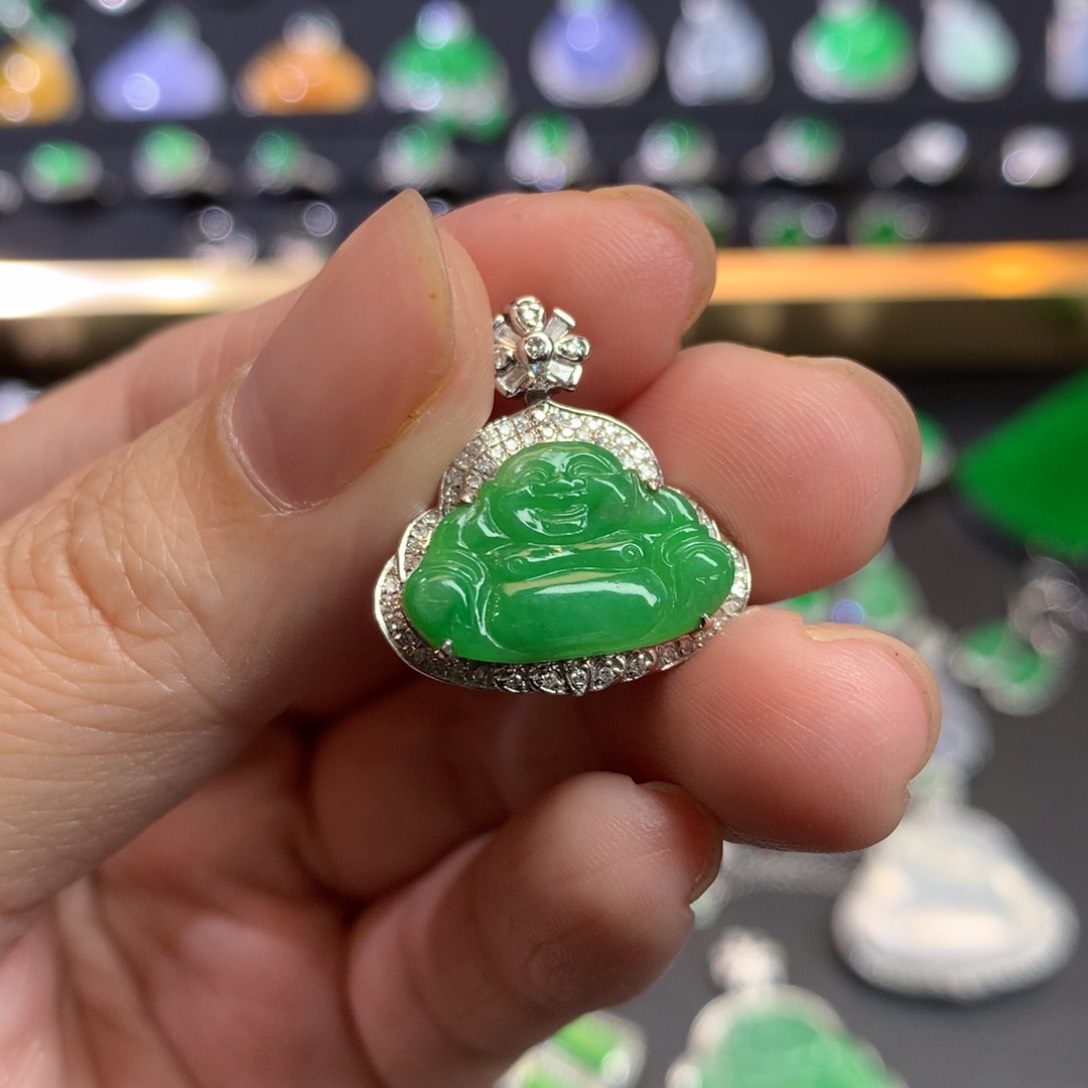 翡翠吊坠(不含链)18K金镶嵌