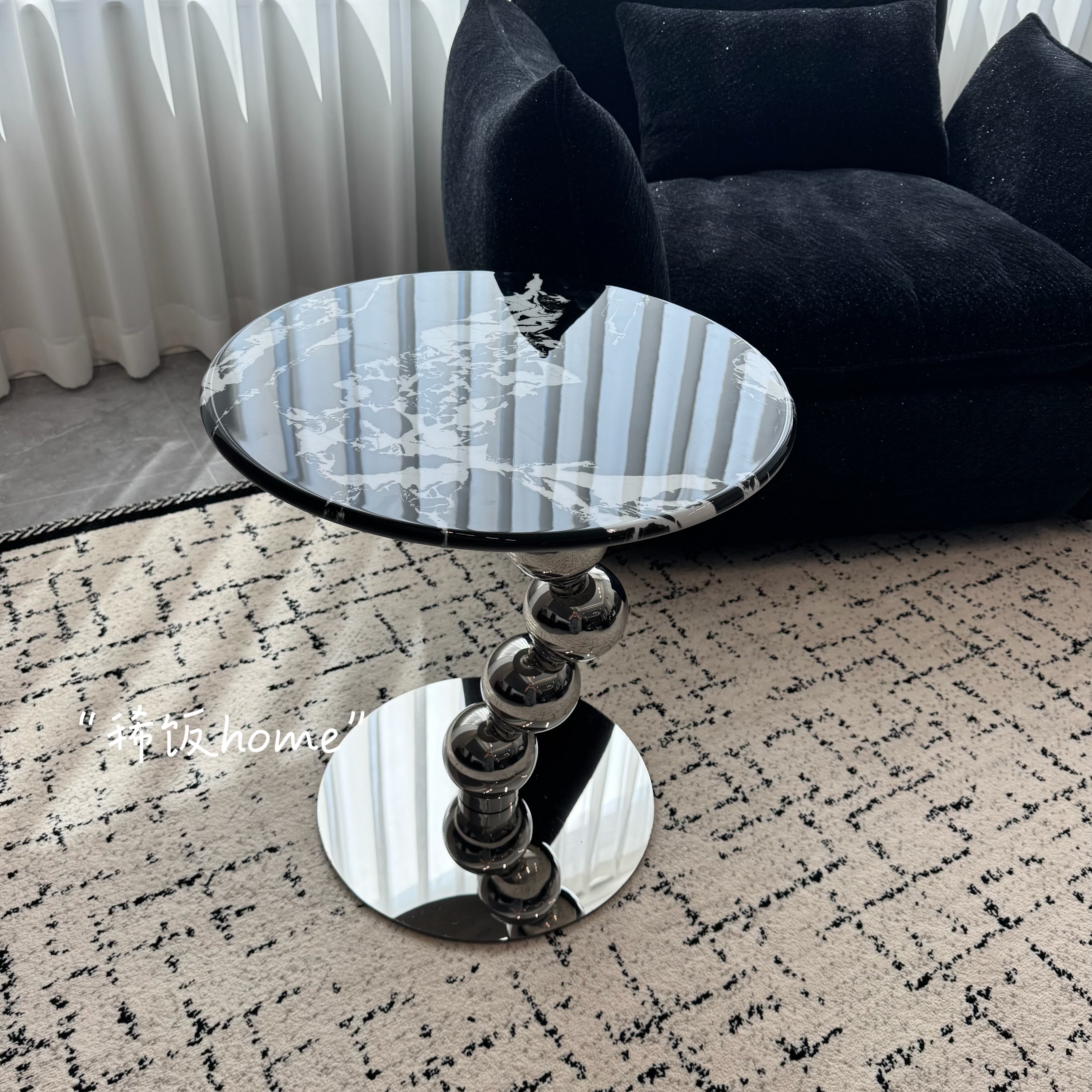 设计师款边几极简高级感圆形小茶几家用沙发微晶石轻奢客厅角几