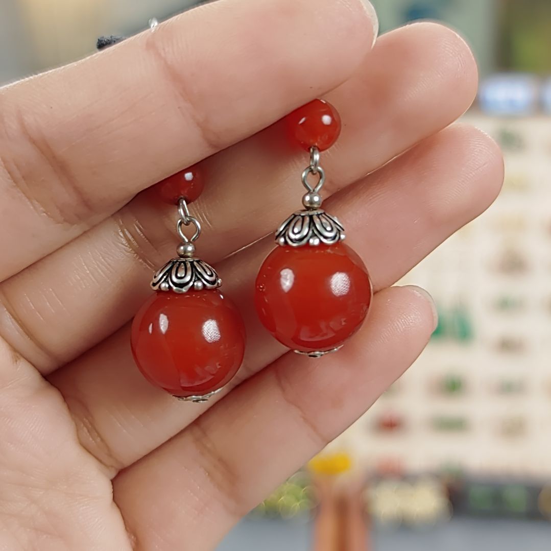 玛瑙手饰银S925镶嵌萤****1耳扣款式