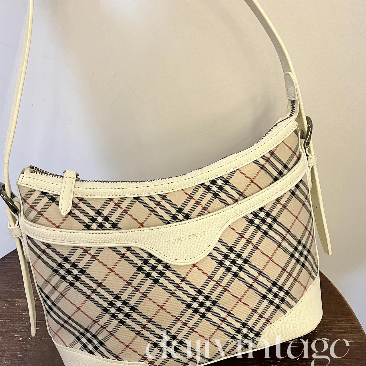 95新 BURBERRY/博柏利 大吉中古/Burberry格纹拼白斜挎包