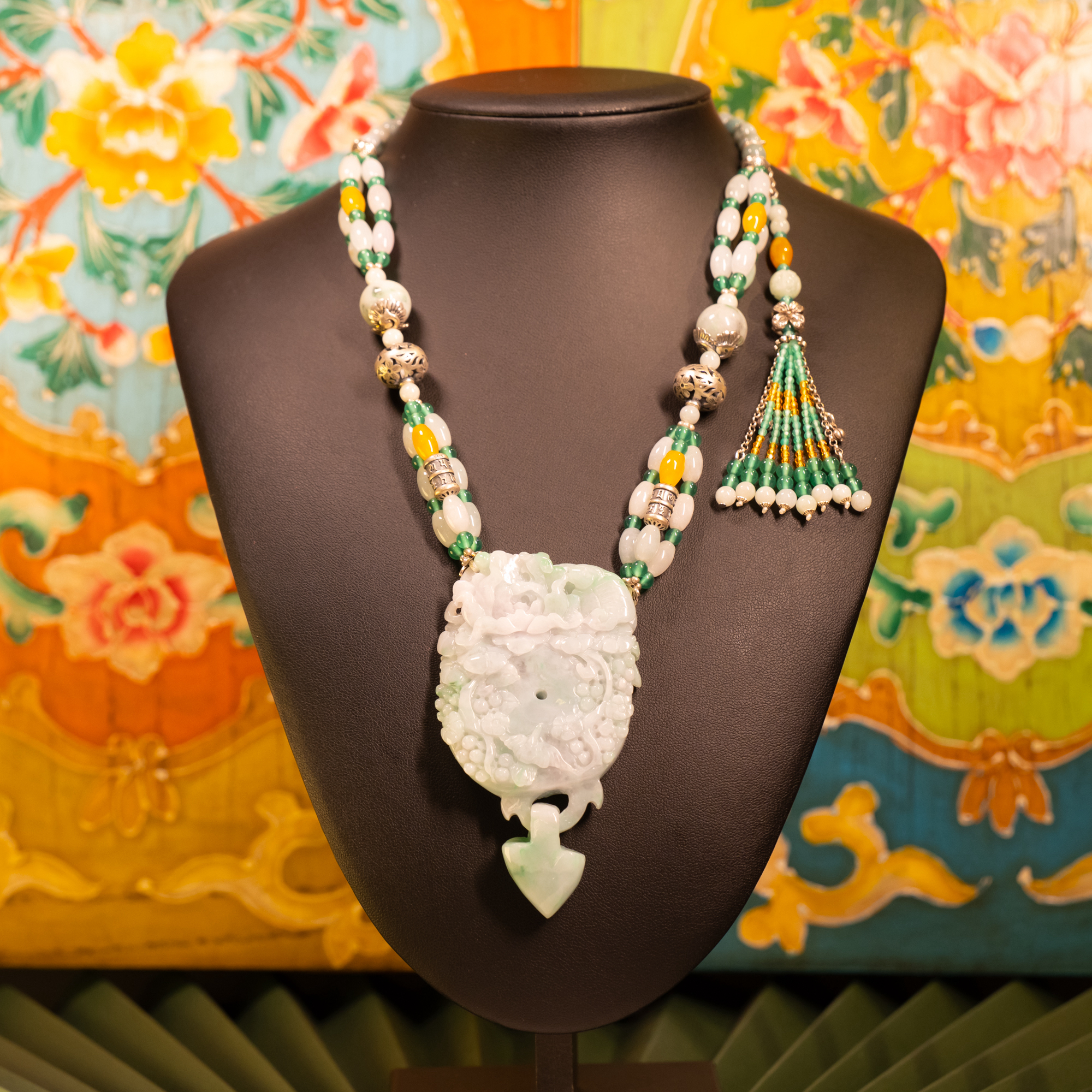 锦钰天然A货翡翠个性国风翡翠套链