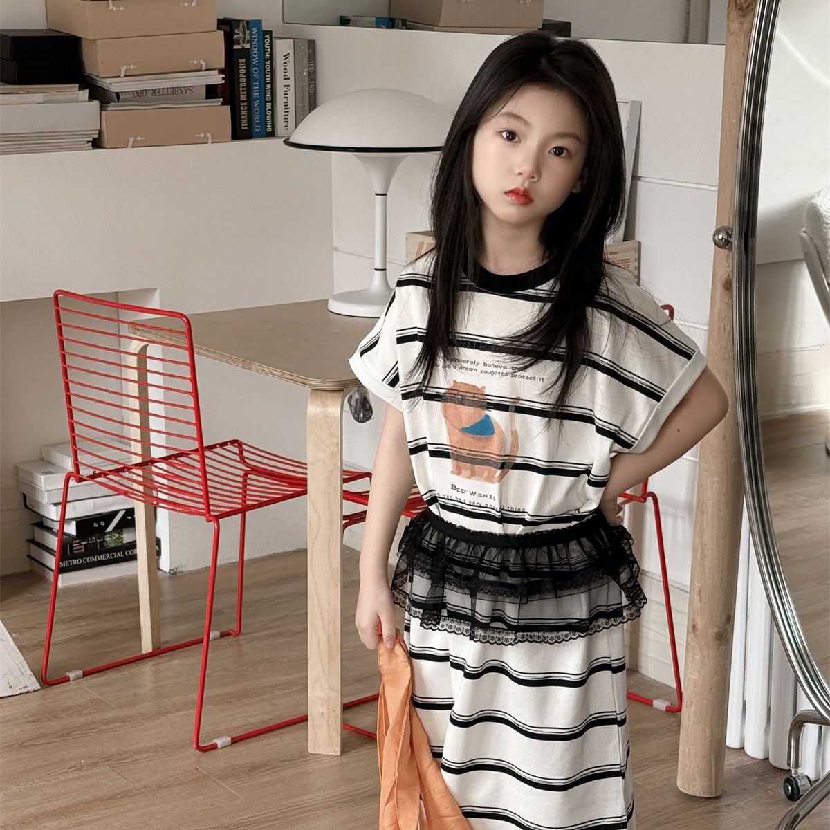 LJ-71902-童装女童T恤裙2025夏季新款儿童洋气条纹短袖