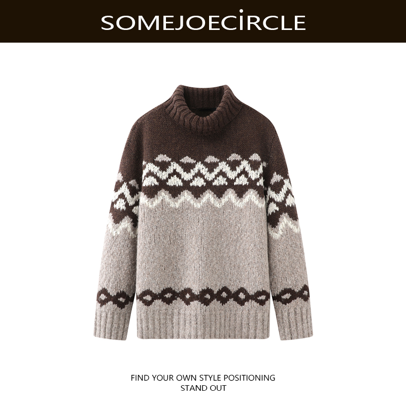 【DZ】SOMEJOECIRCLE【毛衣】新品精工绵羊毛厚实费尔岛花纹上衣K8322
