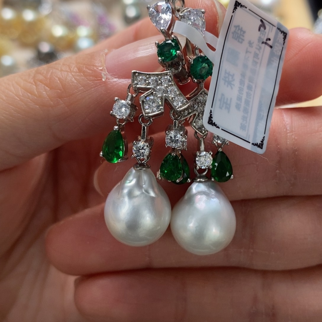 海水珍珠耳饰银S925镶嵌