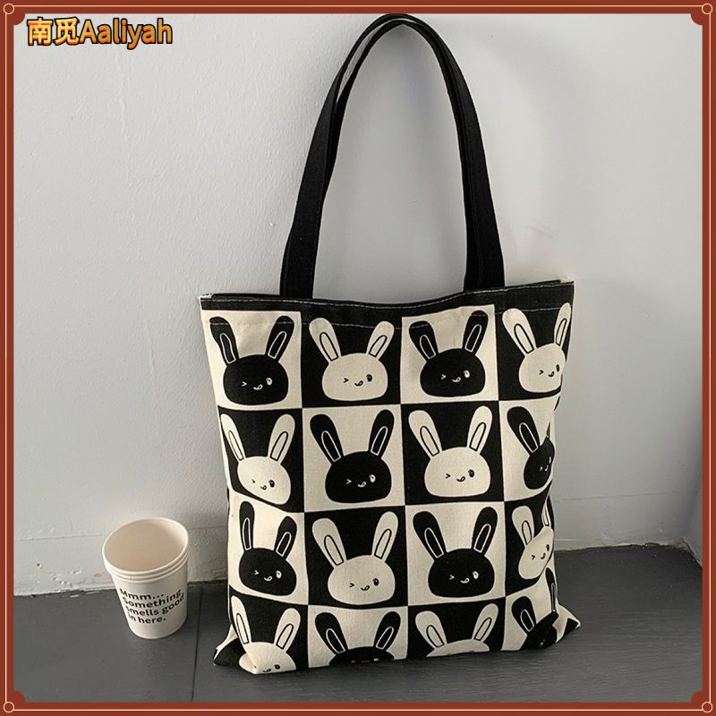 兔子包包新款帆布包女单肩大容量学生上课手提拉链帆布袋D103
