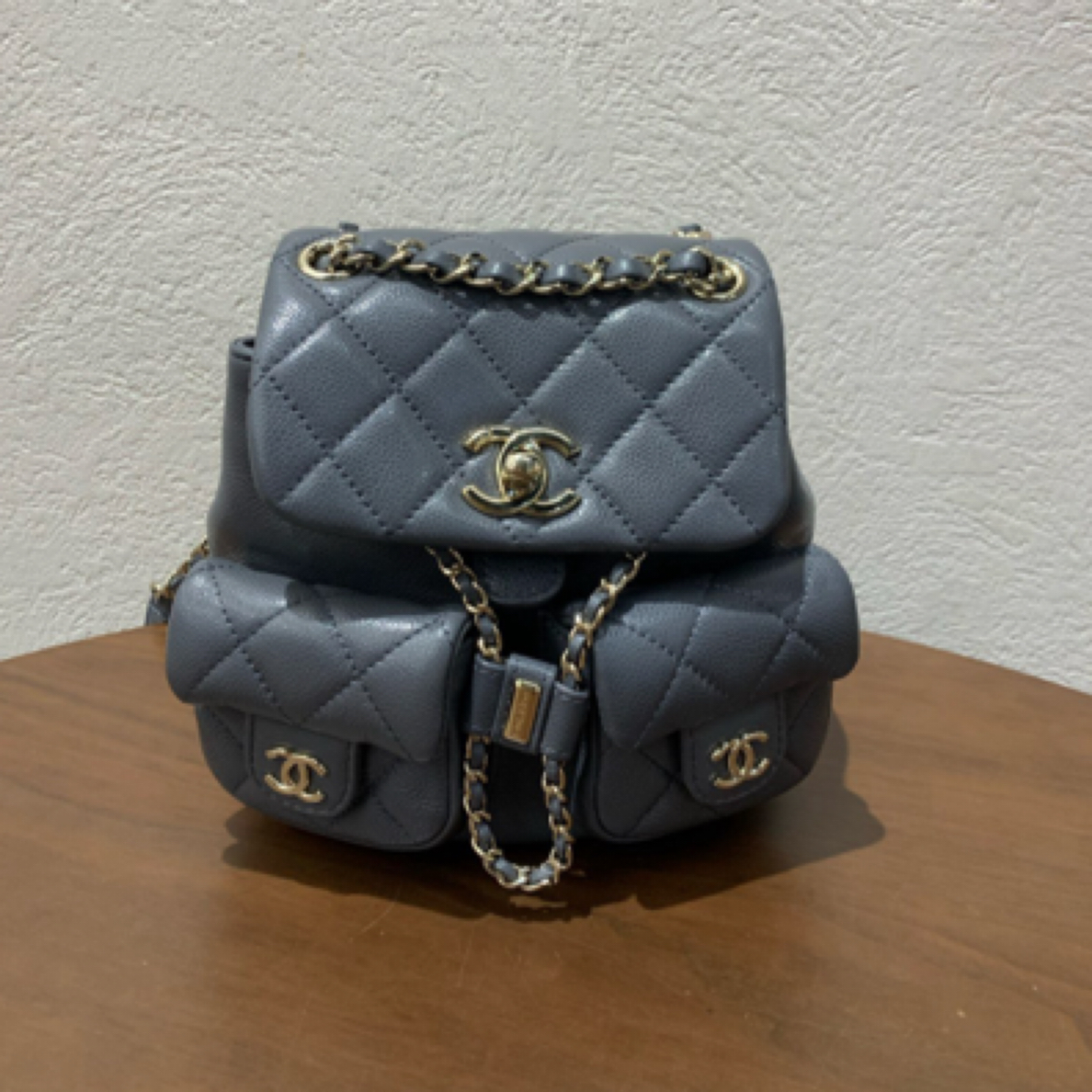 99新 Chanel/香奈儿 24A 灰金Duma双肩包小号双肩包