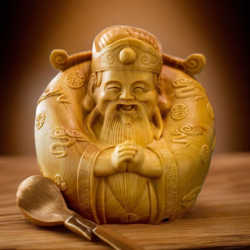 《福禄寿》崖柏太行木雕雕刻小摆件财神爷手把实木汽车摆件工艺品