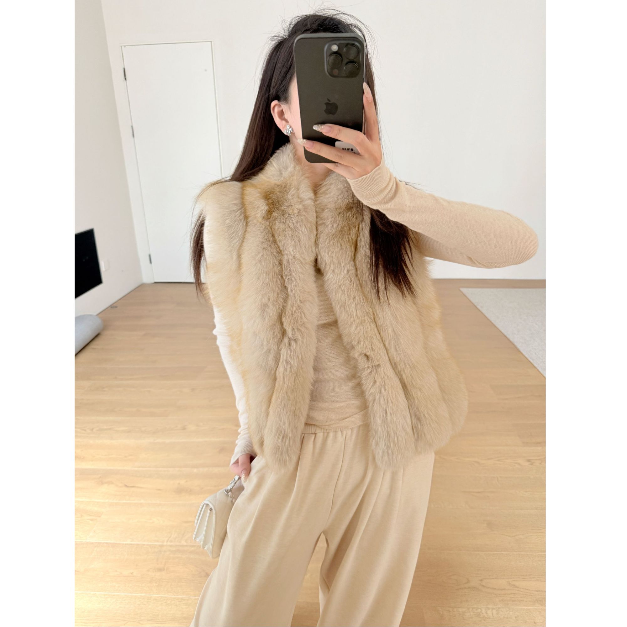 【张满意】芬兰进口狐狸毛皮草马甲整皮背毛立领竖排 2585315