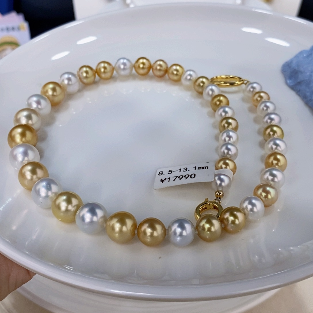 海水珍珠颈饰未镶嵌带**佳金白彩项链8.5-13.1mm莫