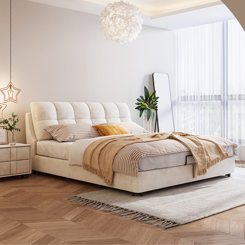 现代极简布艺卧室双人床轻奢意式网红软包北欧储物单人床