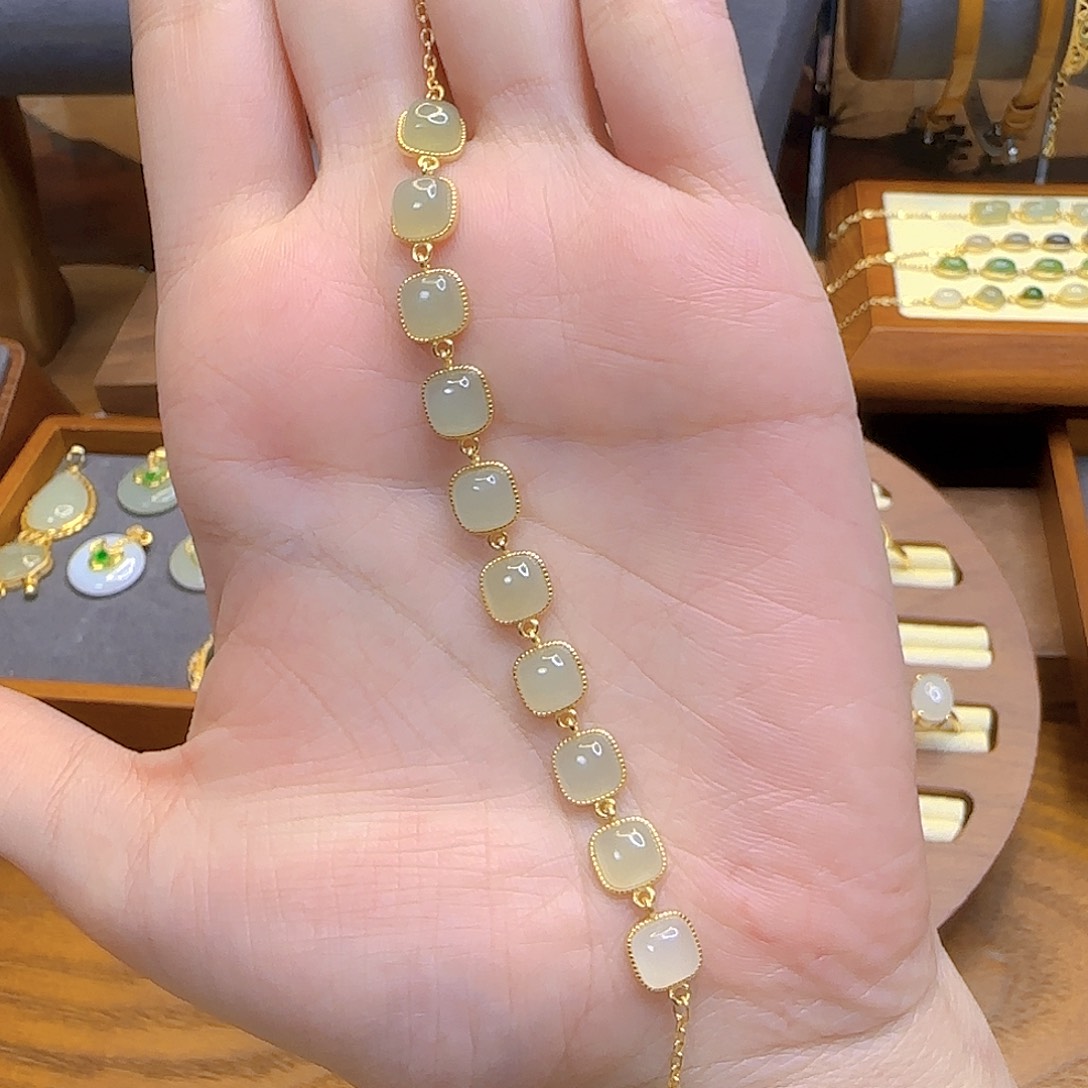 和田玉手链银S925镀金镶嵌晴水渐变手链