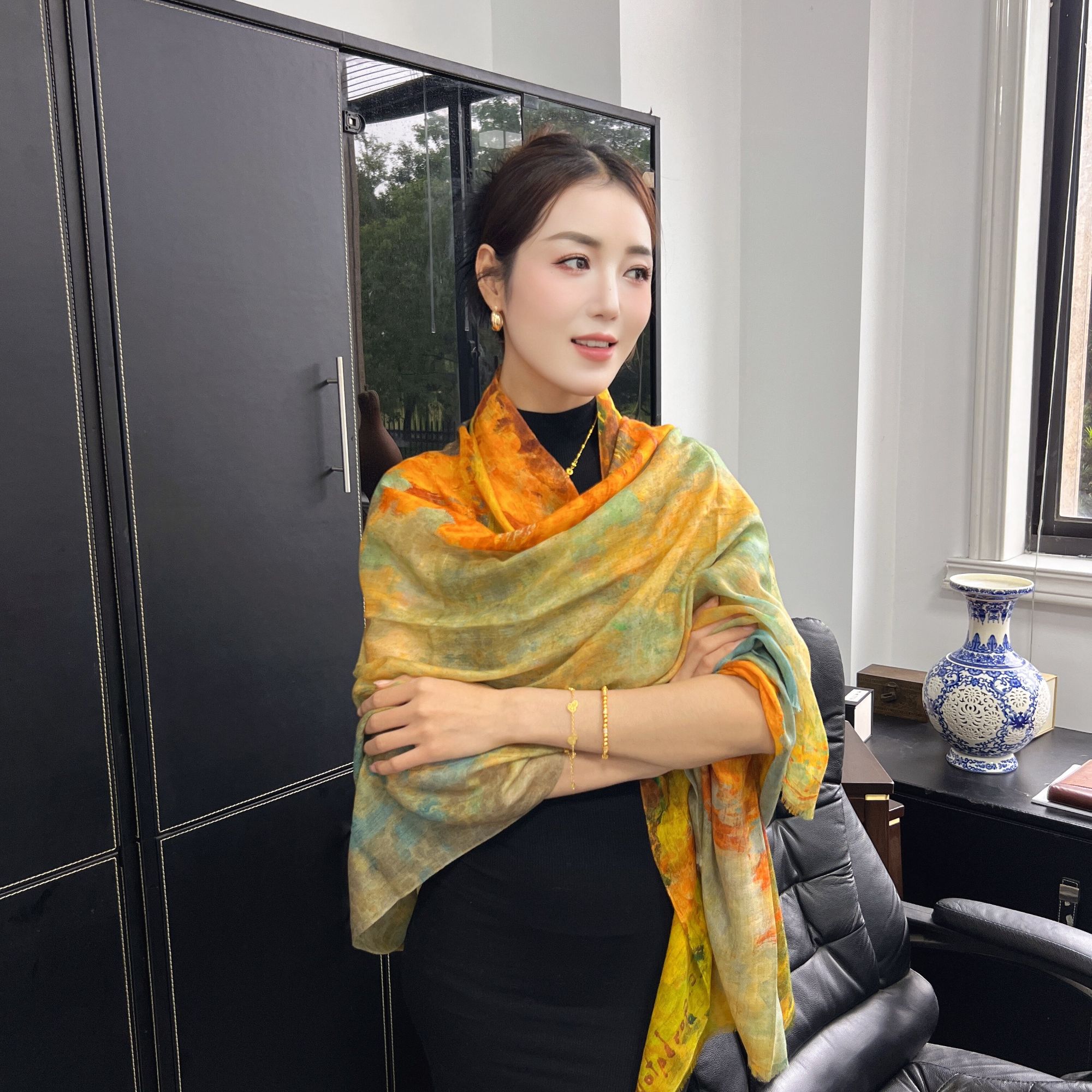 夏天老板娘【枫林晚秋】100澳毛戒指绒100*200时尚百搭围巾披肩