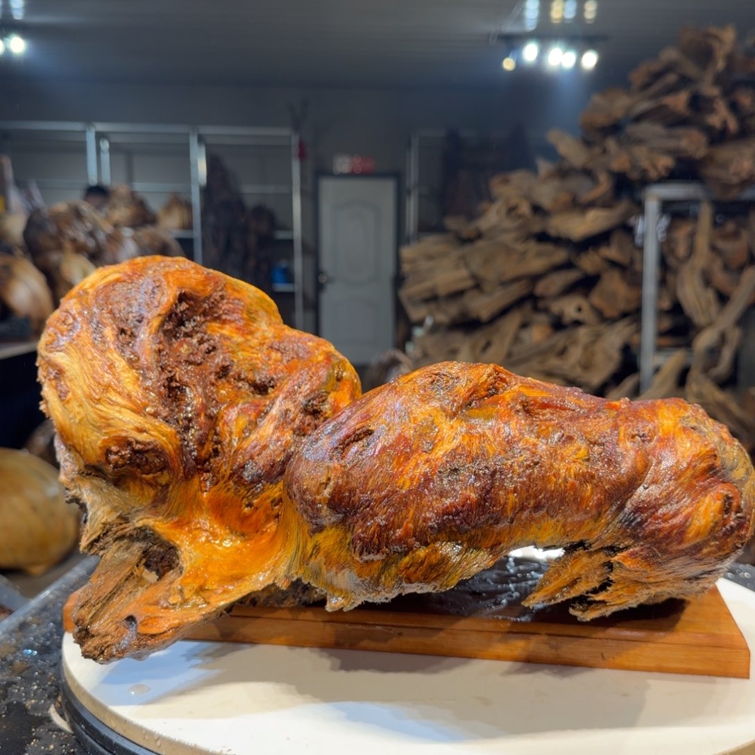 鱼***飞木王一刀琥珀木摆件B53