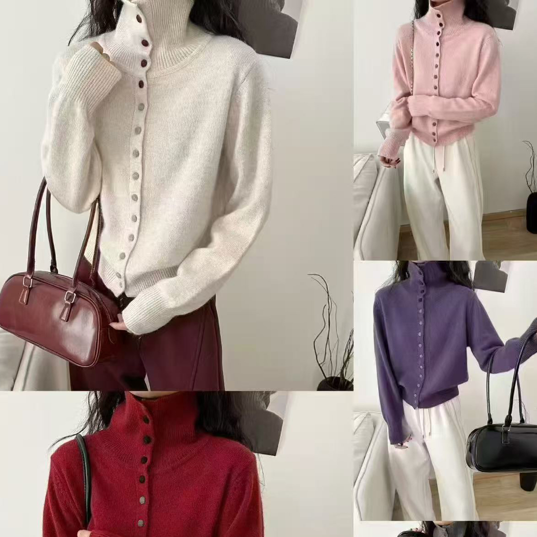 QL—0938长袖立领常规女拼接春季毛针织衫百搭ins秋冬高领毛