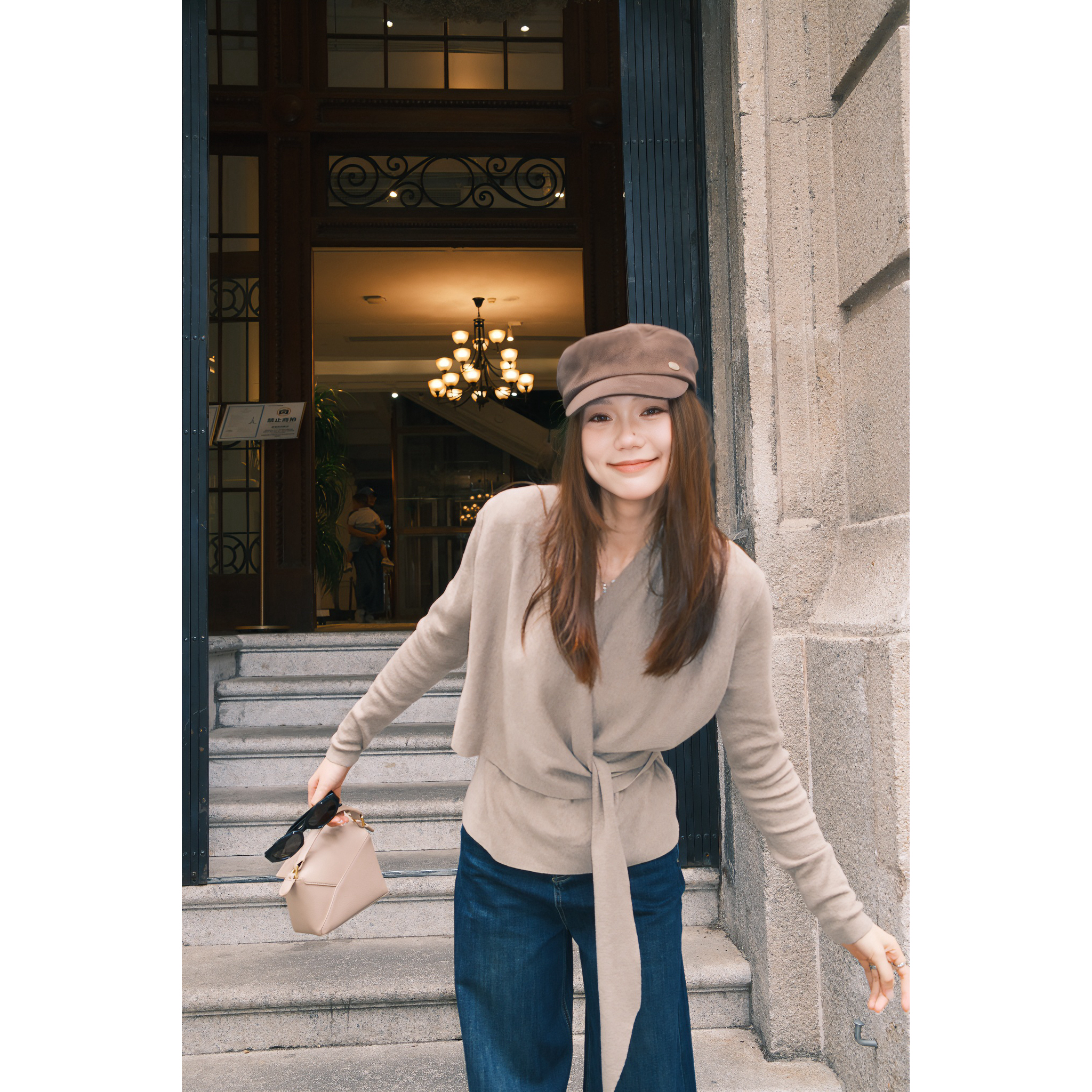 48H【清冷感姐姐】加长温柔多穿斜门襟绑带针织衫 25057