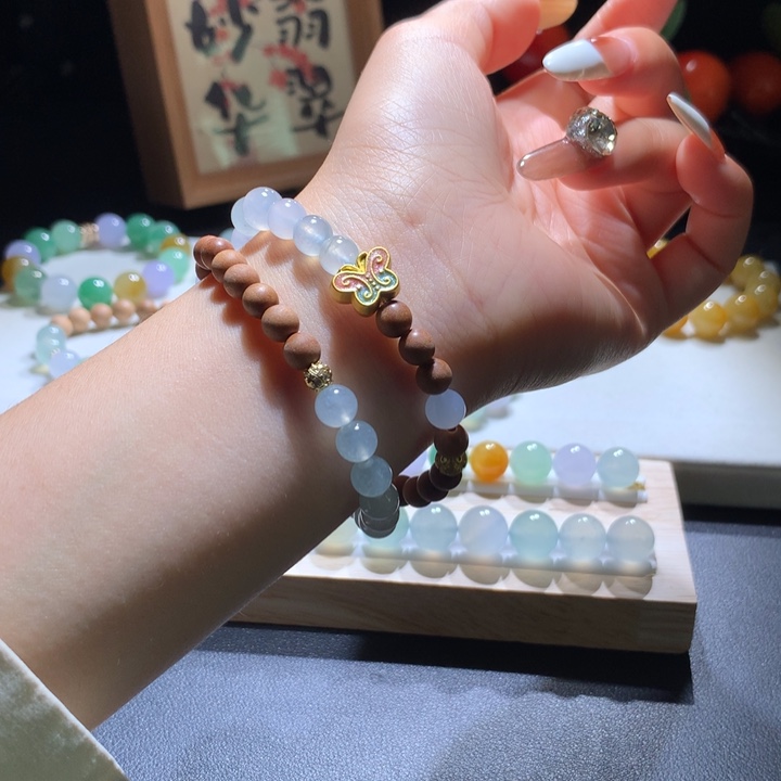 翡翠手串未镶嵌国风蝴蝶款式6.7*7.7