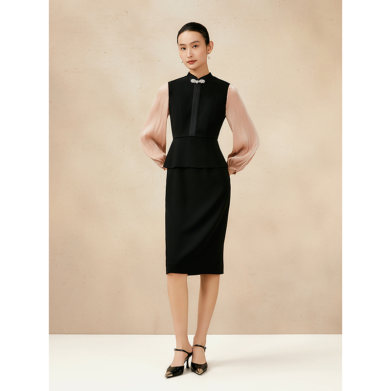 Song of Song/歌中歌气质时尚春季黑色复古国风连衣裙5C65105066