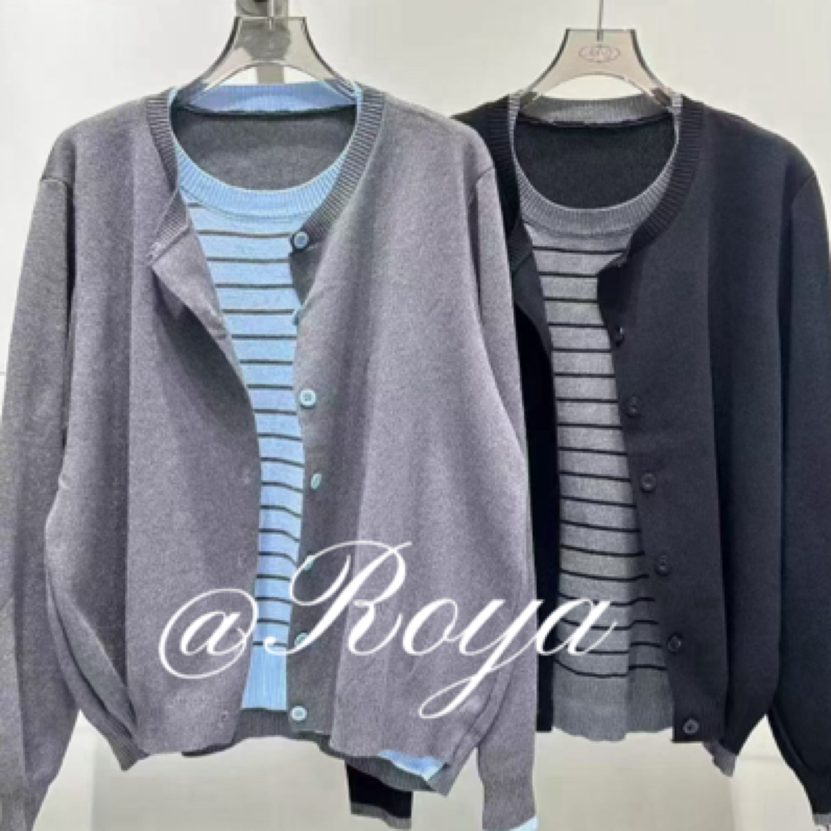 Roya纯色不褪色长袖女常规款毛针织衫毛衣灰色时尚复古风