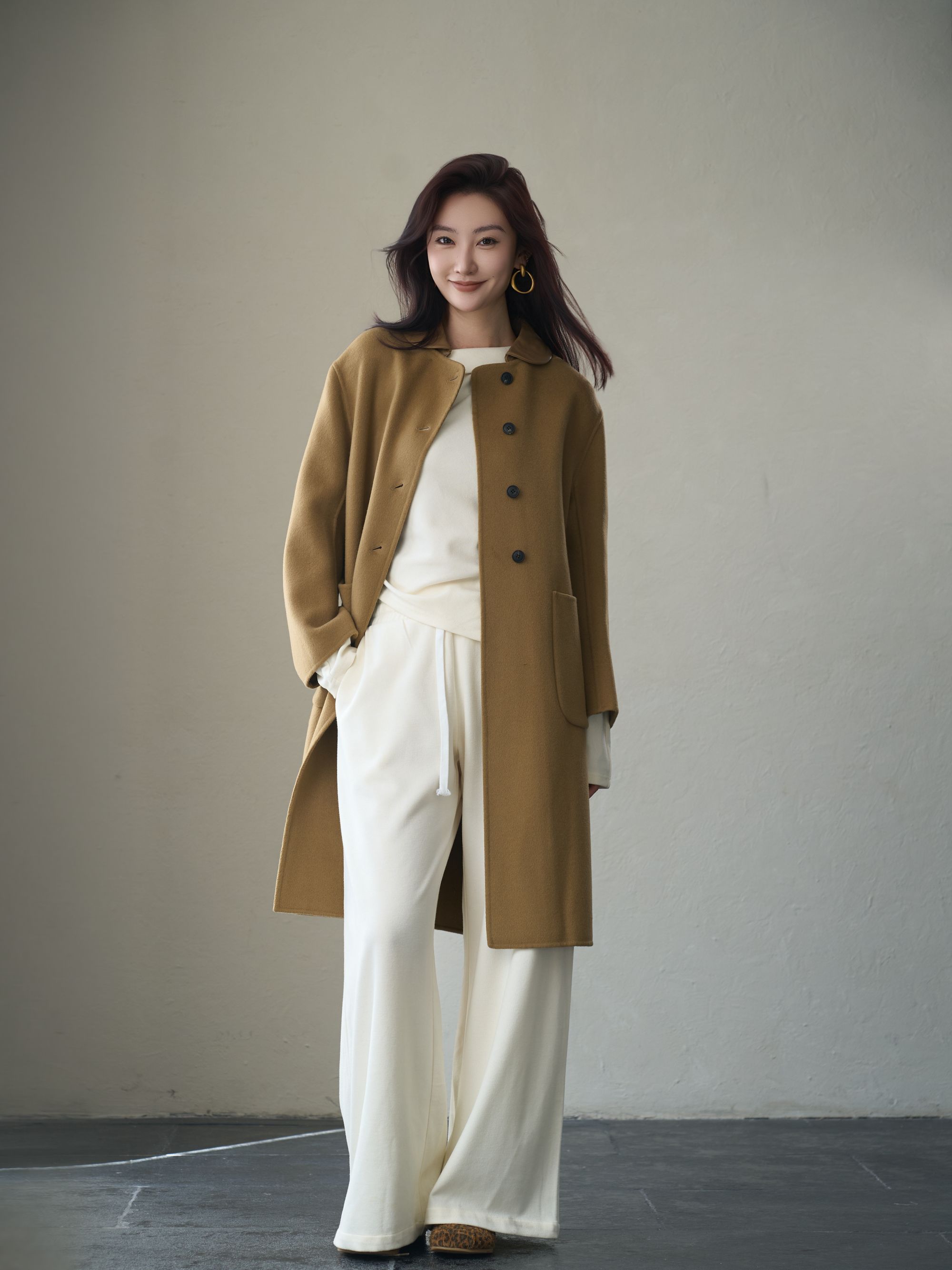 COMBK｜长款可拆皮领宽松绵羊毛100%秋冬呢大衣外套AW133