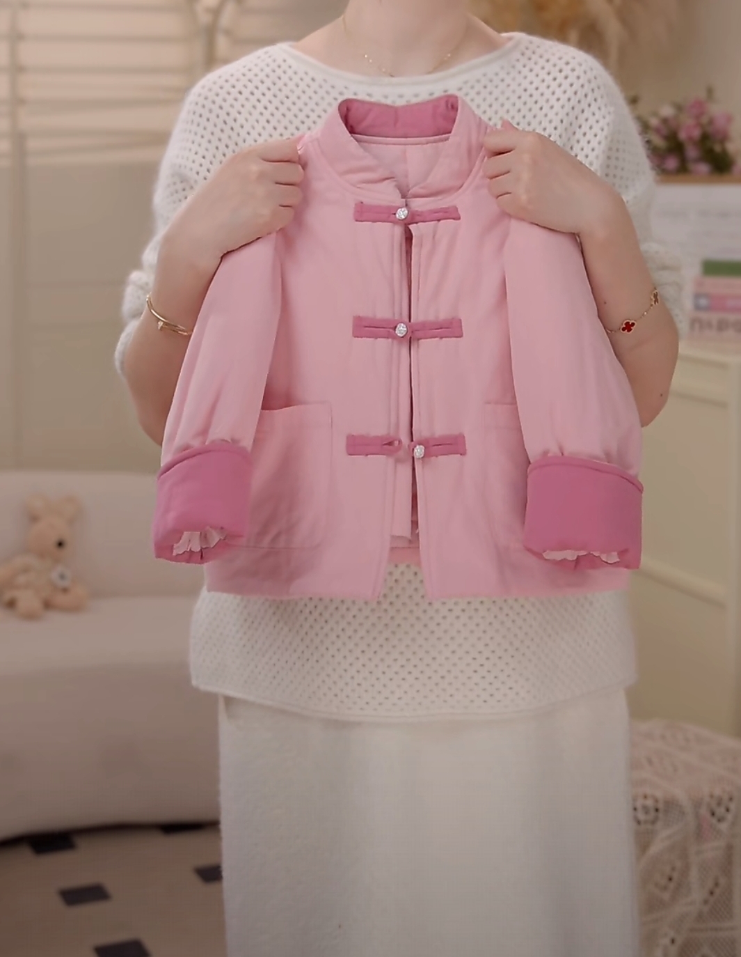 【现货】2025冬季新款女童新中式粉色国风棉服外套251119B