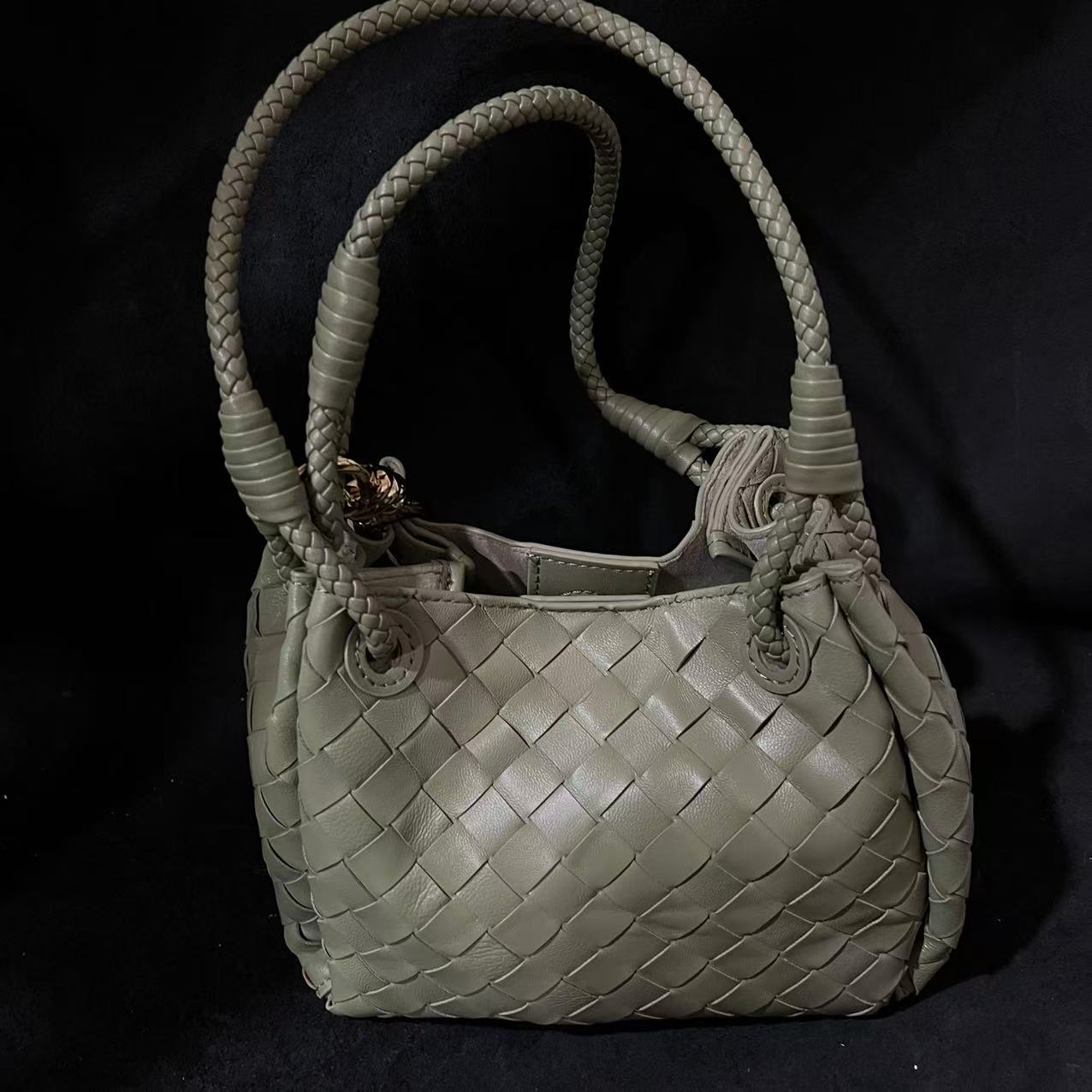 LQ-WITH-QUEEN真皮女包编织降绿色0003