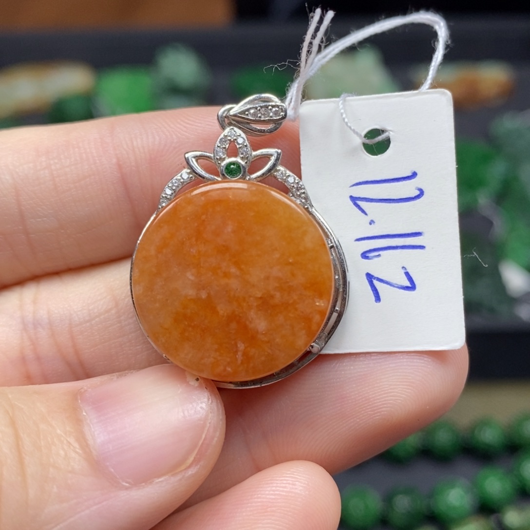 翡翠颈饰银S925镶嵌圆牌2号