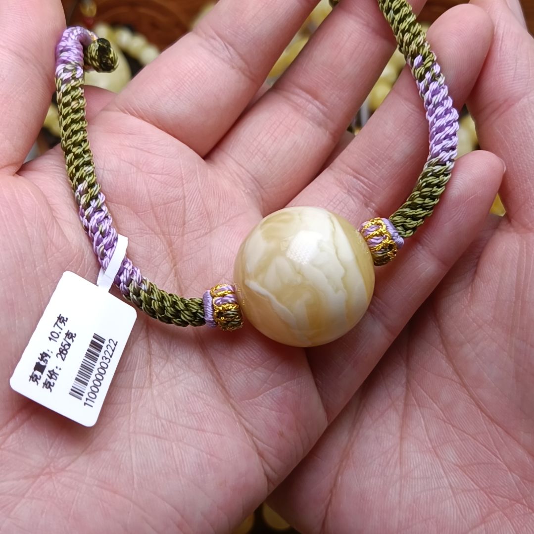 蜜蜡颈饰未镶嵌26圆珠白蜡锁骨链