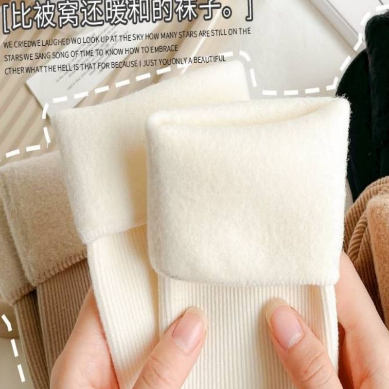 加绒袜子女秋冬加绒保暖中筒袜月子袜地板袜睡眠袜长筒德绒雪地袜