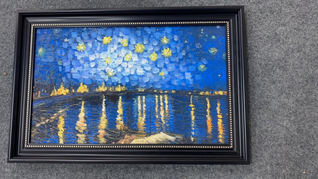 星空下的罗纳河 梵高画客厅沙发背景墙装饰画风景画4060