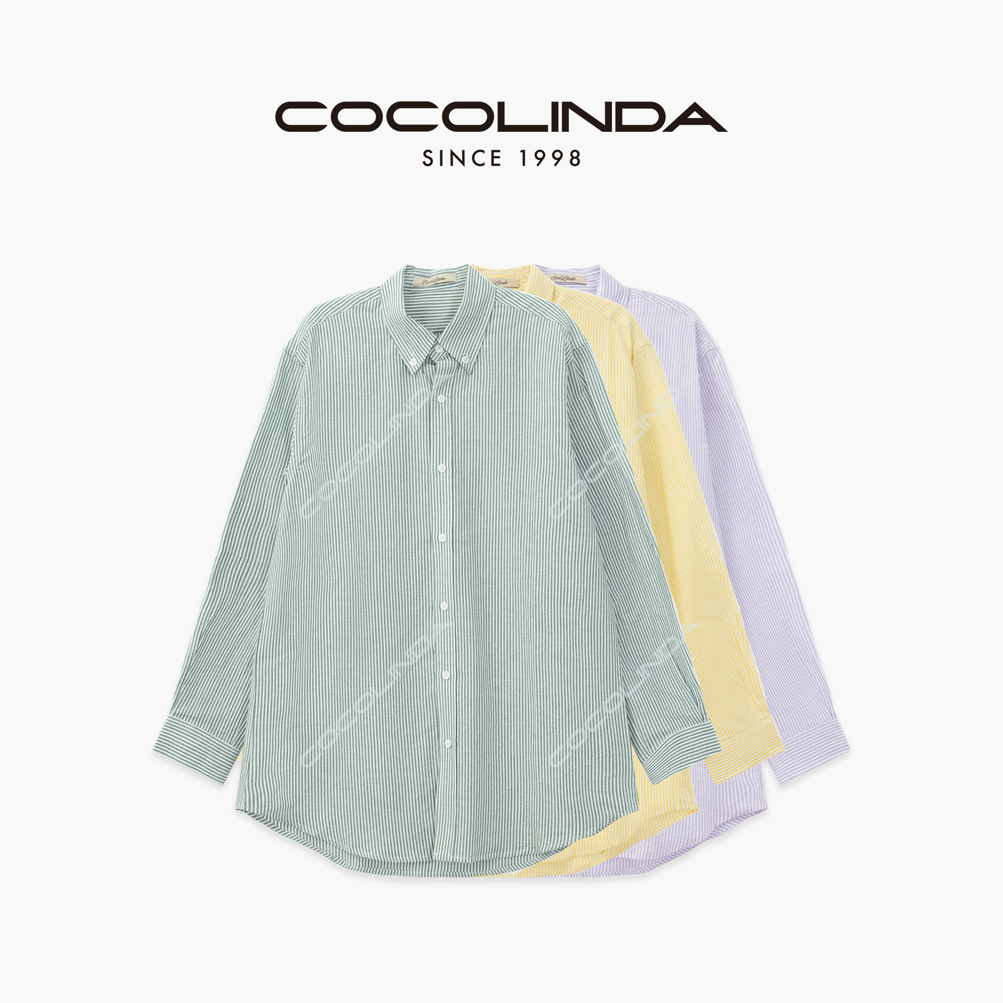 COCOLINDA| 棉质苎麻男女CP度假风条纹衬衫K3626A