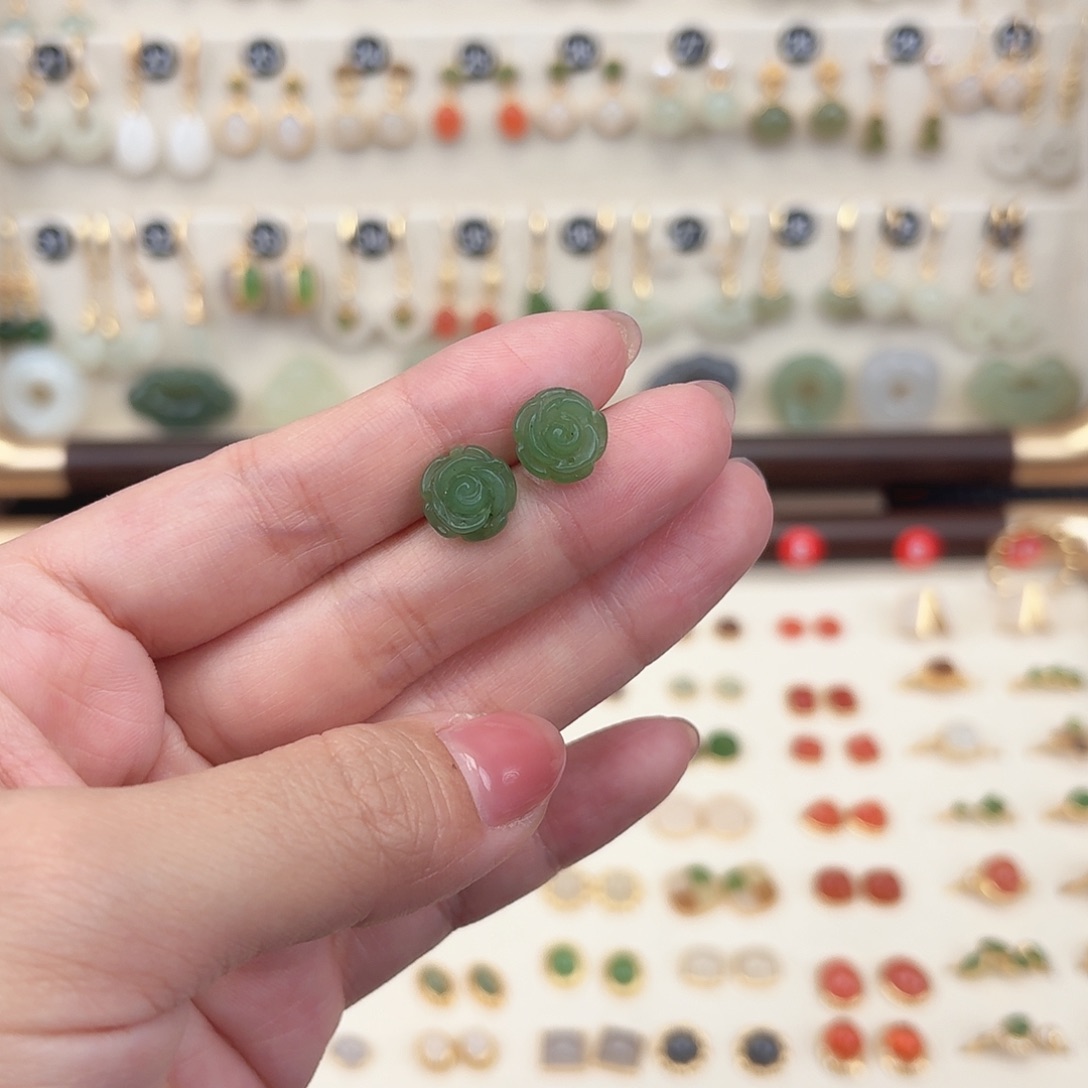 银S925镶嵌和田玉耳饰