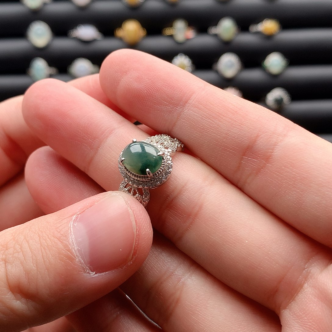 翡翠戒指银S925镶嵌0246