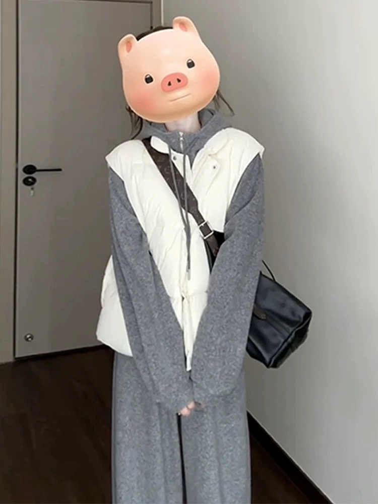 【张开心】灰色连帽件套装女秋冬季2024新款小个子慵懒高级感穿搭