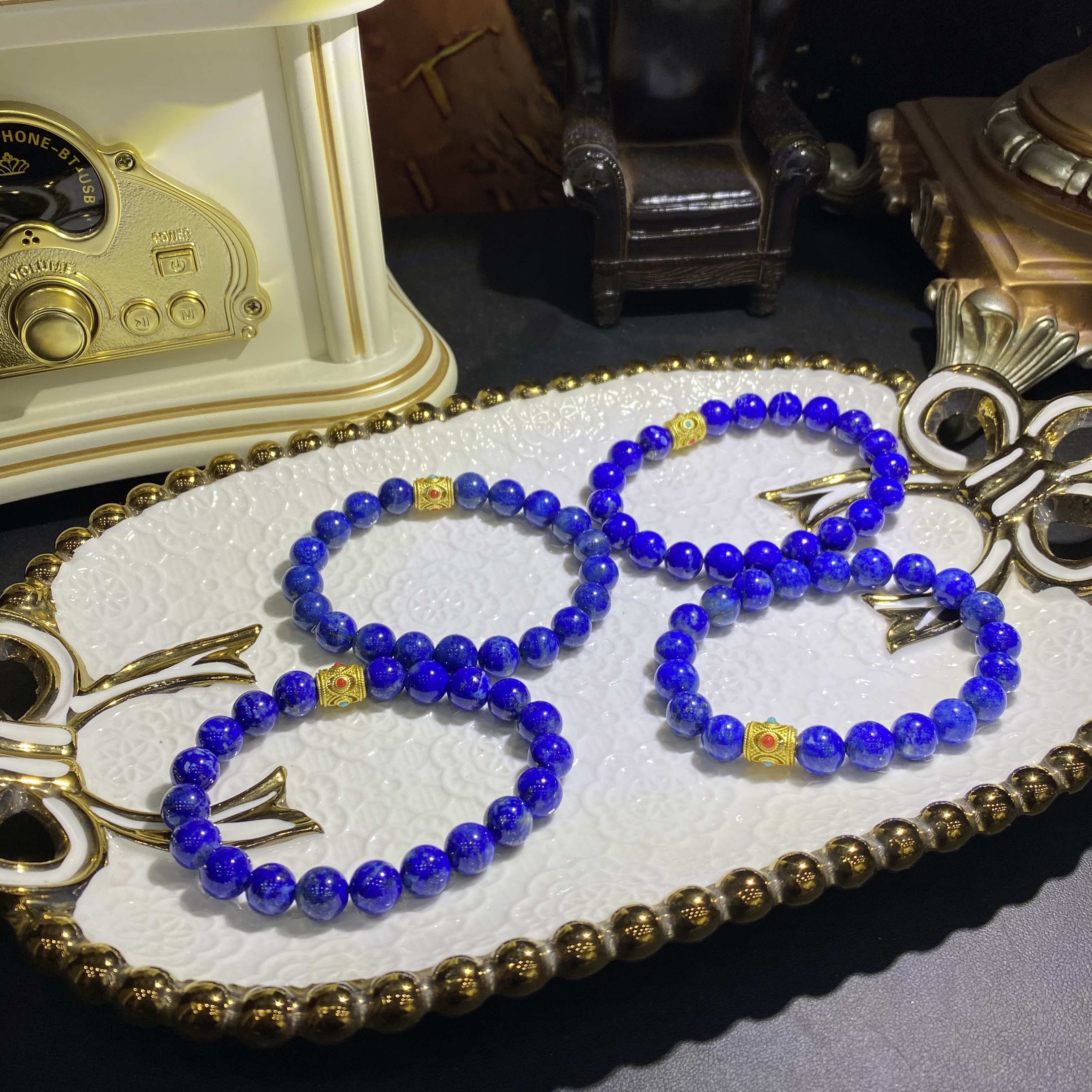 X1338-天然阿富汗青金石手串单圈设计款-多样性发其一