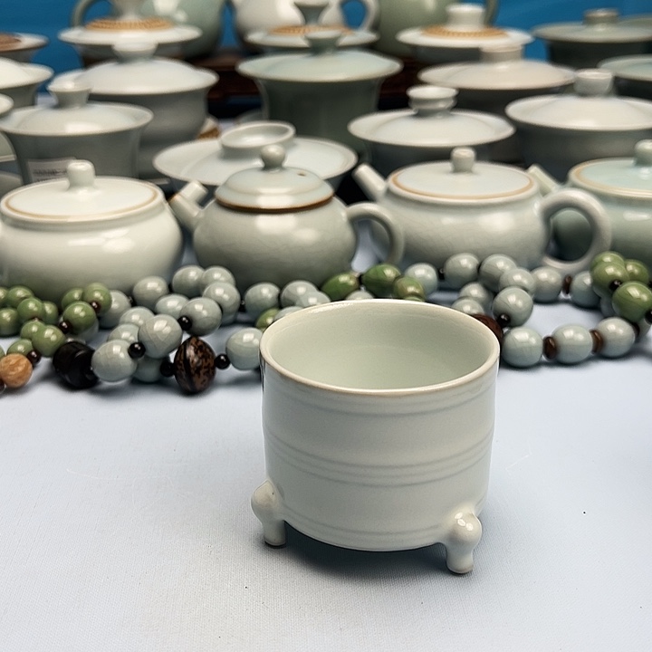 杯微微暇月白釉三足茶原矿原釉原产地
