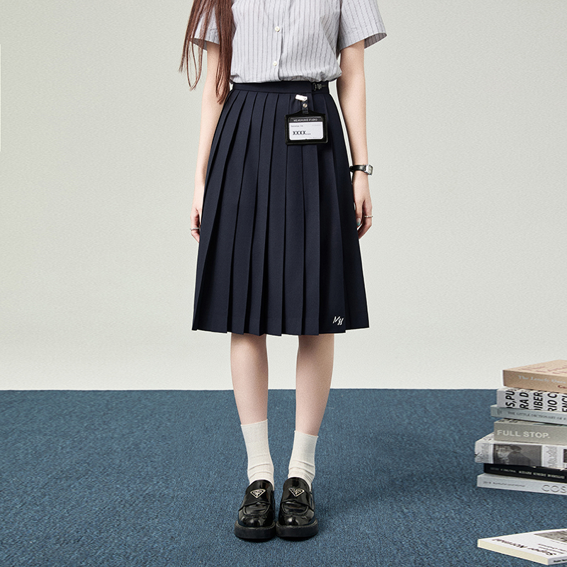 花铃太太新款泰式校服半裙绀色2025夏季学院风短裙纯色裙子长款