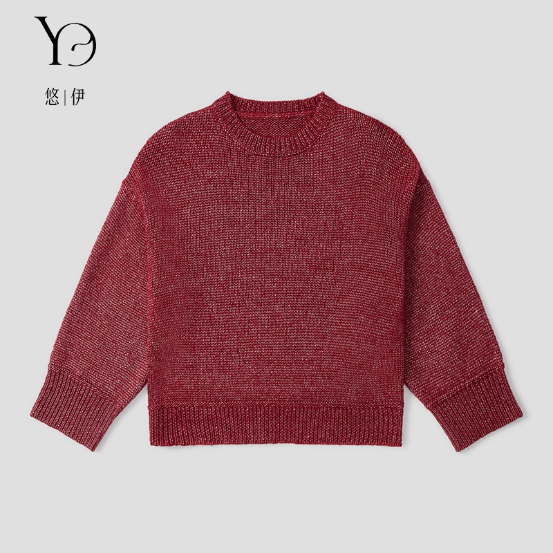 You Yi 冬季长袖圆领加厚保暖羊毛套头酒红毛衣 M53045