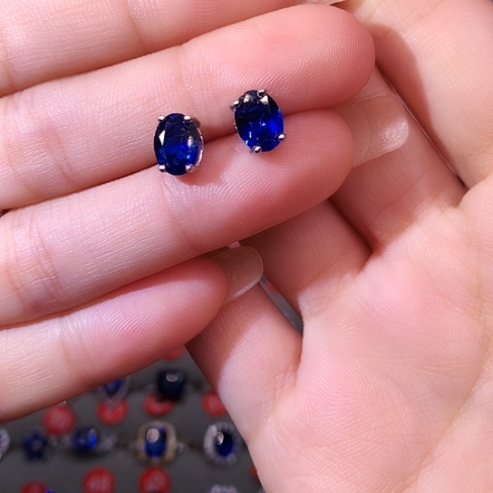 蓝宝石耳饰银S925镶嵌