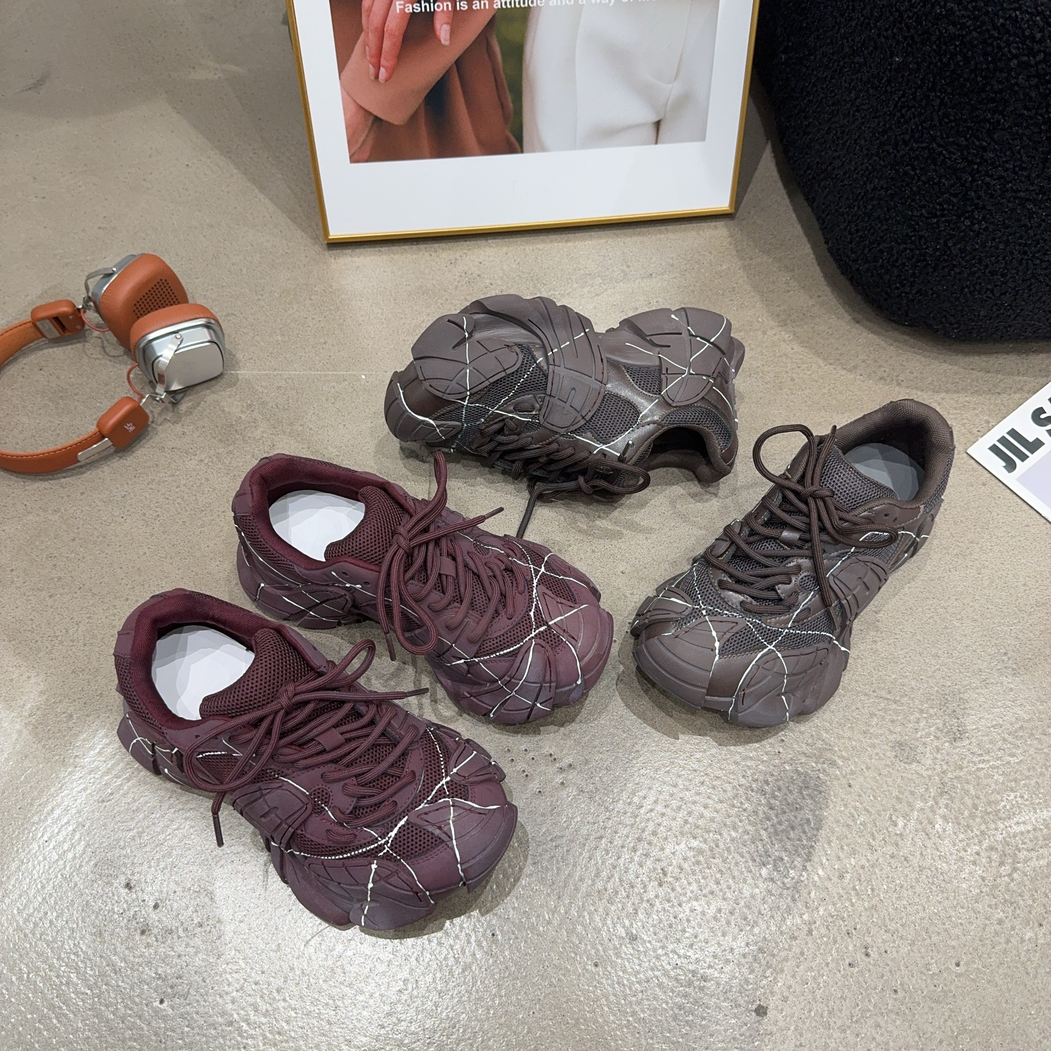 9871-6乐乐家秋季新品女真皮厚底老爹鞋韩版系带休闲鞋时尚网红款