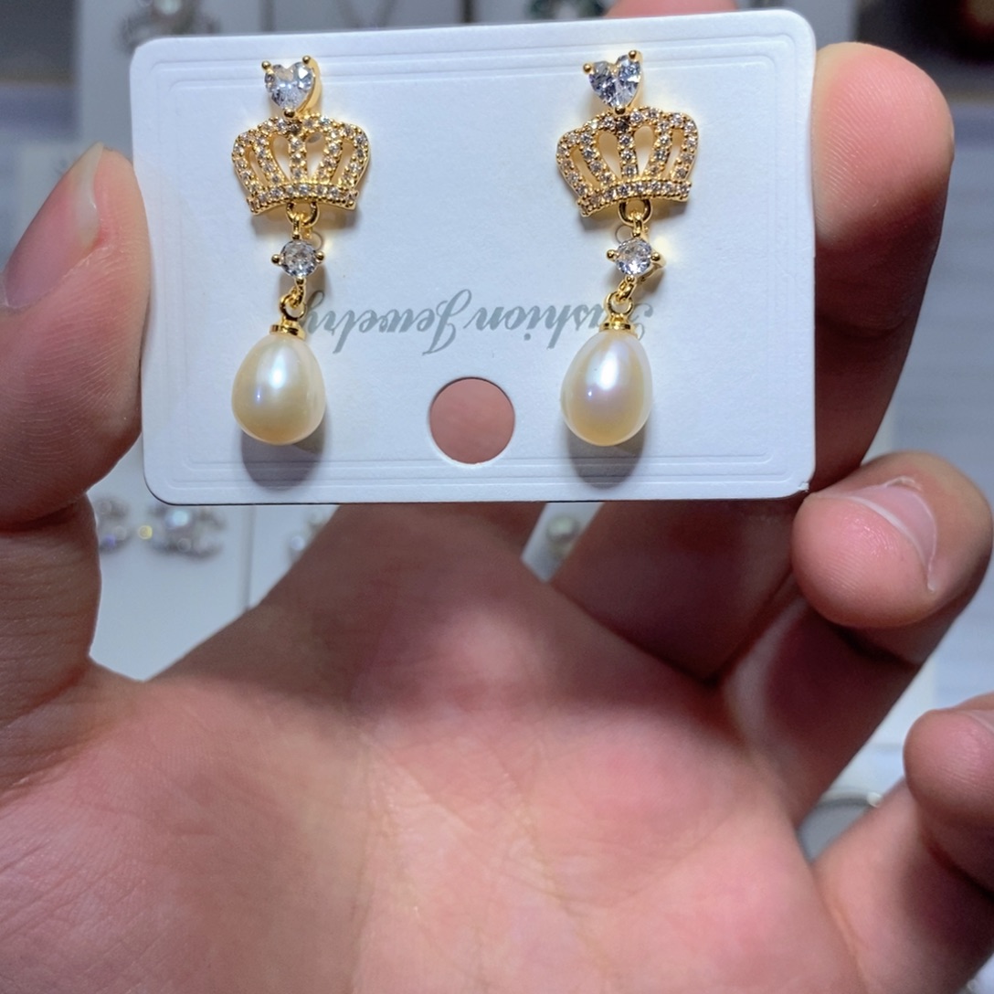 银S925镶嵌淡水珍珠耳饰